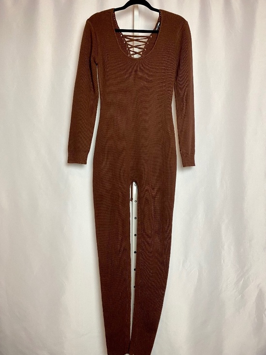 Fashion Nova Pants - Fashion Nova Womenʻs ChocolateBrown Ribbed Knit Long Sleeve Body Con Jumpsuit XL